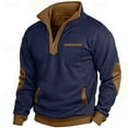 thumbnail image 1 of AWZXDE Men's Solid Color Half Zip Knit Sweatshirt with Pockets, No Hood Warm Pullover Navy,XL, 1 of 5