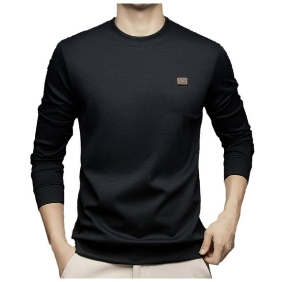AWZXDE Men's Solid Color Soft Fit Crewneck Sweatshirt, Slim Long Sleeve Wear Pullover Black,L