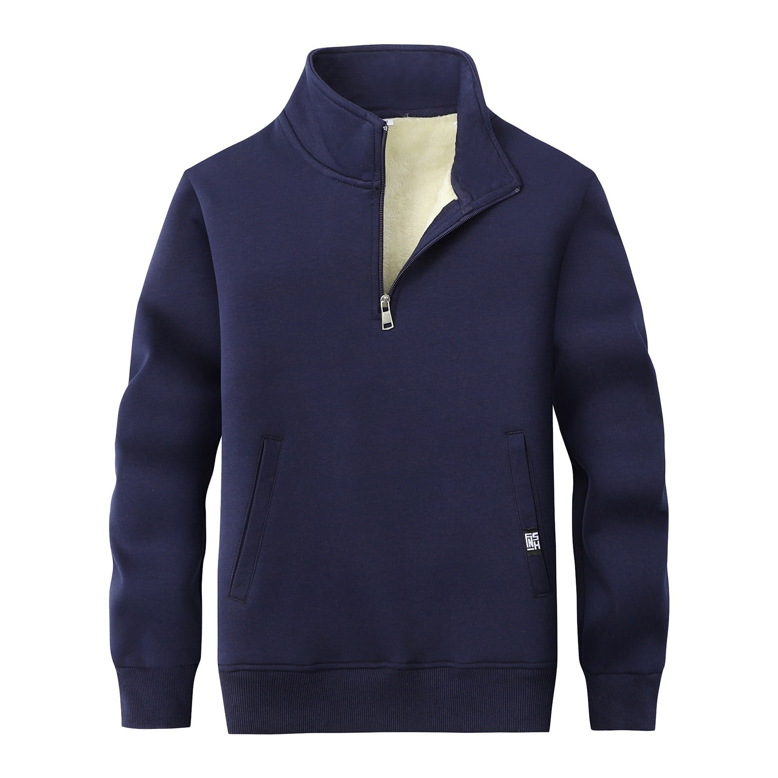 Men's Polar Fleece Top Pure Color Simple Casual Stand Collar Pullover Sweater
