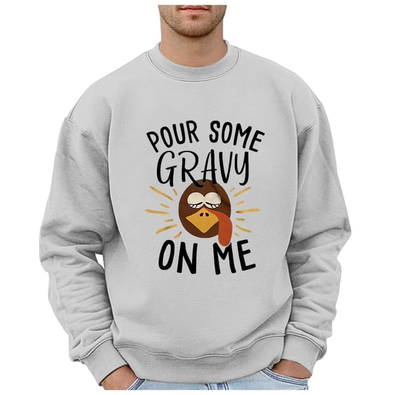 AWZXDE Men's Solid Letter Print Pullover Sweatshirt Long Sleeve Relaxed Fit Casual Round Neck No Hood Grey,M