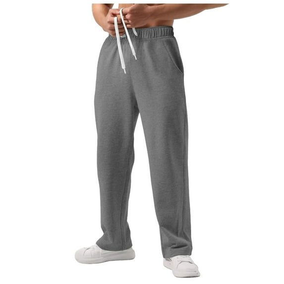 AWZXDE Men's Solid Straight Leg Sweatpants with Multiple Pockets Drawstring Waist Fall Casual Pants Grey,L