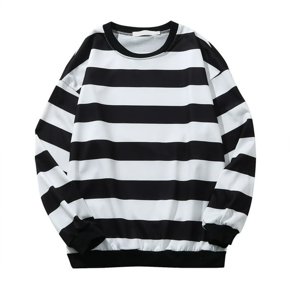 AWZXDE Men's Striped Crewneck Sweatshirt, Long Sleeve Casual Wear for Fall Outdoor Style Black,L