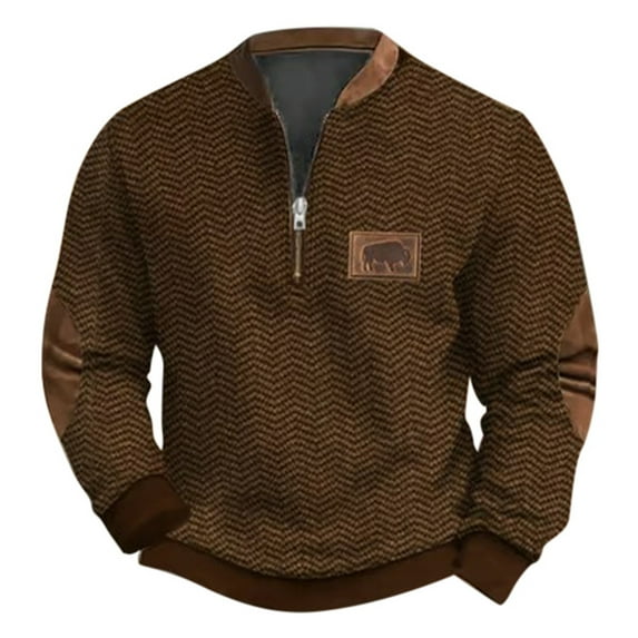 AWZXDE Men's Style 3D Print Sweatshirt, Quarter Zip Knit Pullover, Retro Casual Crewneck Shirt Light Purple,XXL