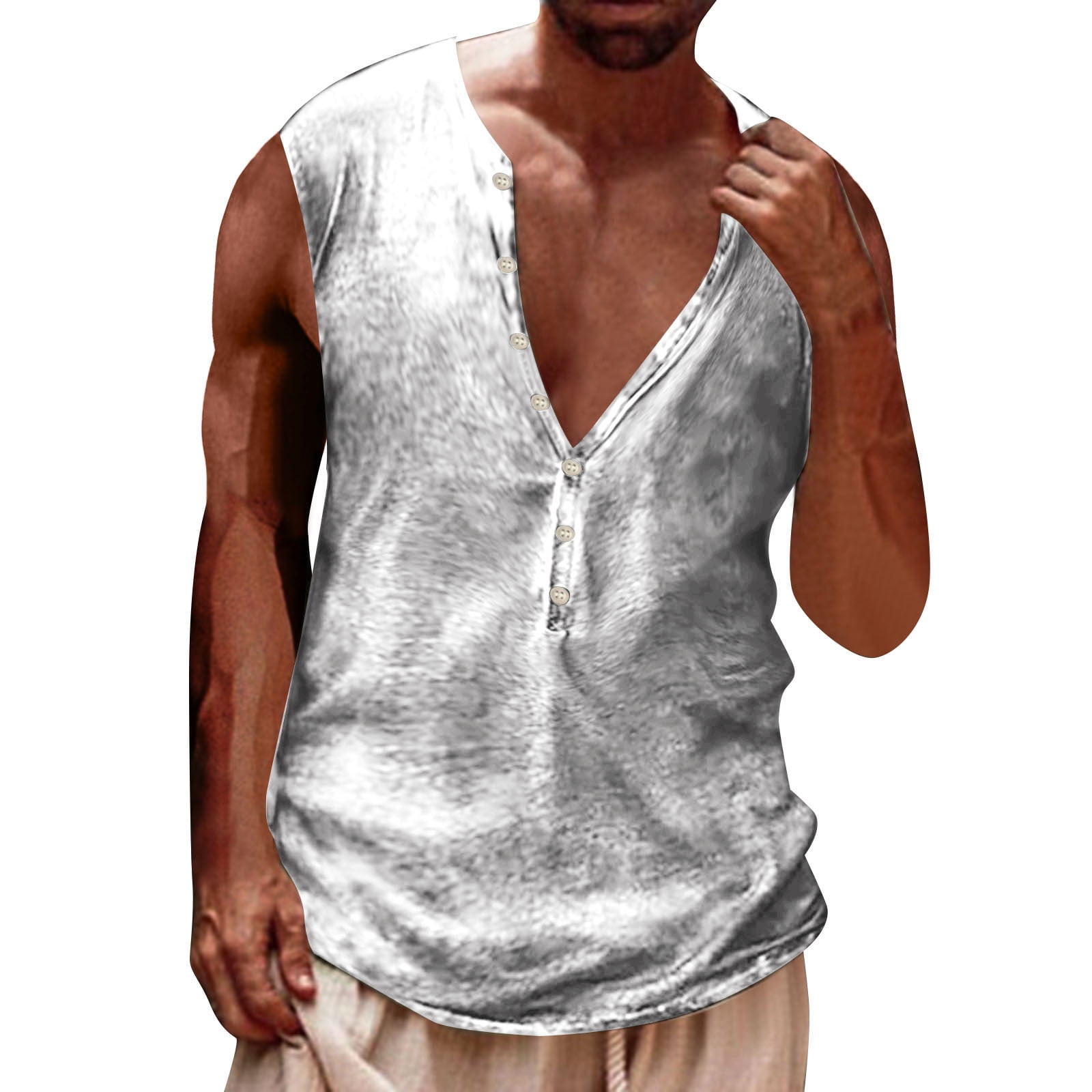 AWZXDE Men's Summer Fashion Casual Buckle Printing Sleeveless T Shirt ...