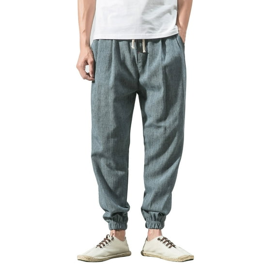 AWZXDE Men's Summer Lightweight Joggers Drawstring Ankle Soft Breathable Casual Pants with Pockets Loose Fit Trousers Blue,XL