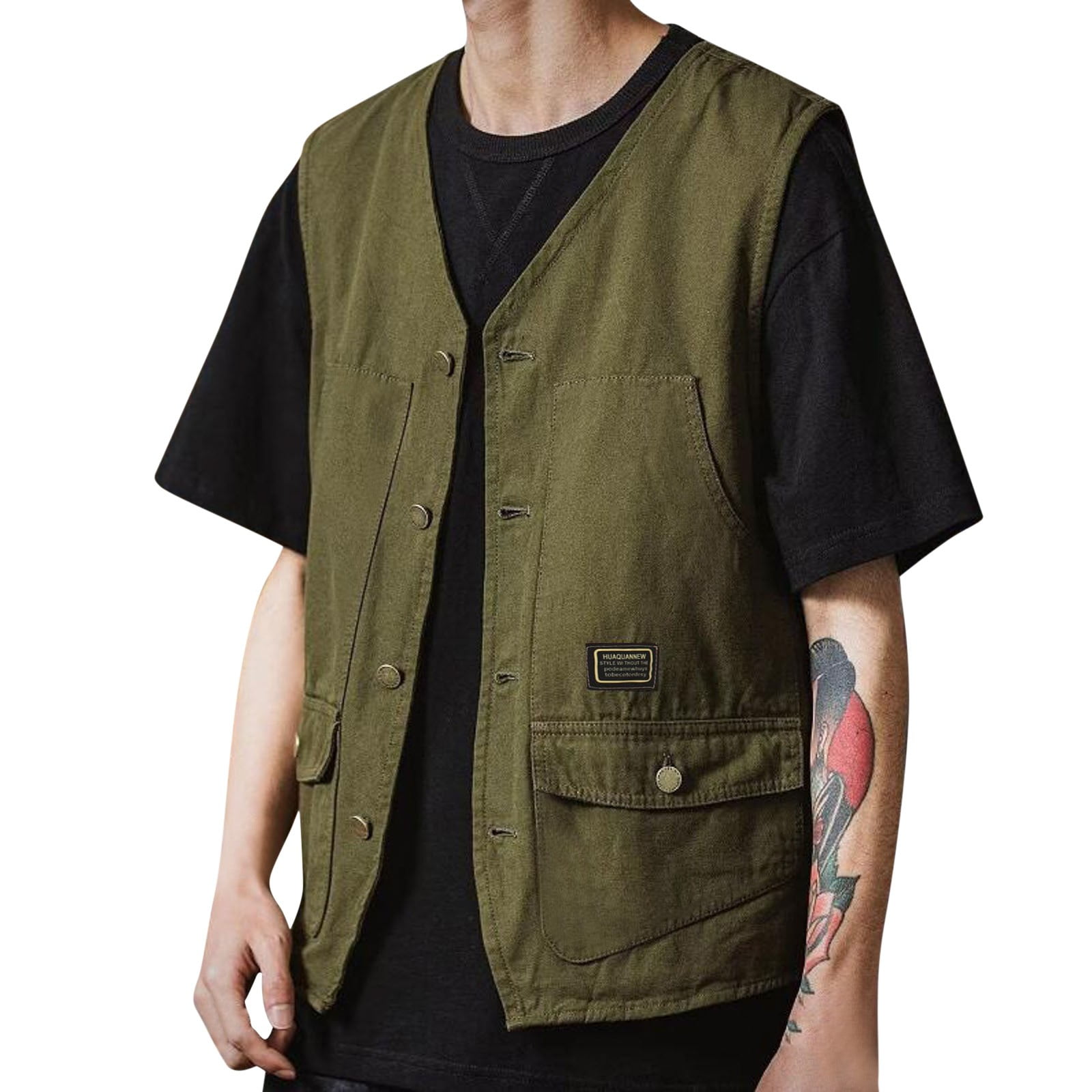 AWZXDE Men's Summer Tooling Sleeveless Outside Wear Folded Jacket ...