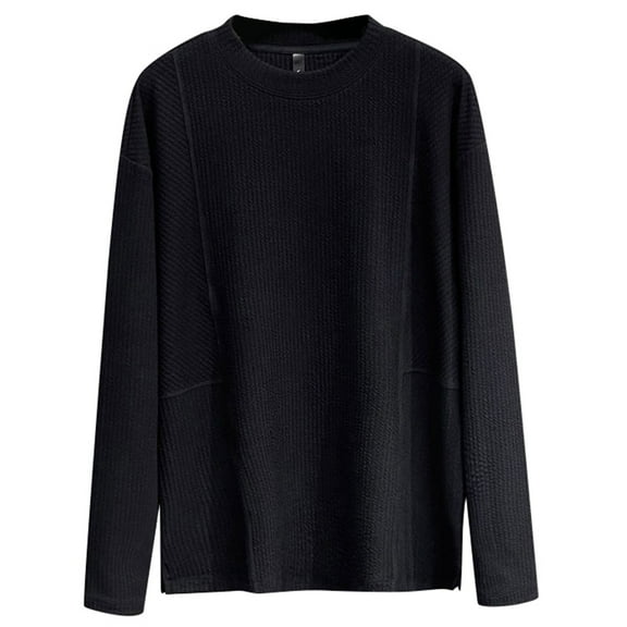 AWZXDE Men's Thermal Layering Piece Crewneck Sweatshirt Midweight Lined Undershirt Hoodless Pullover for Cold Weather Black,M