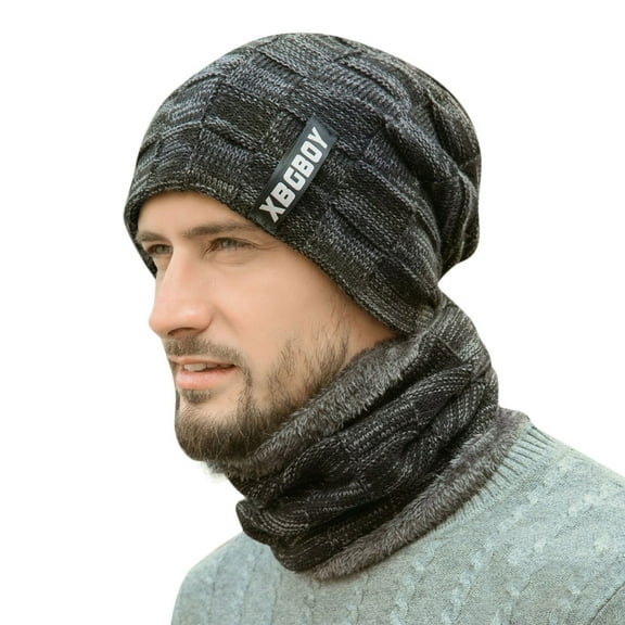 AWZXDE Men's Winter Knit Hat, Thick Cap for Cold Black,One Size