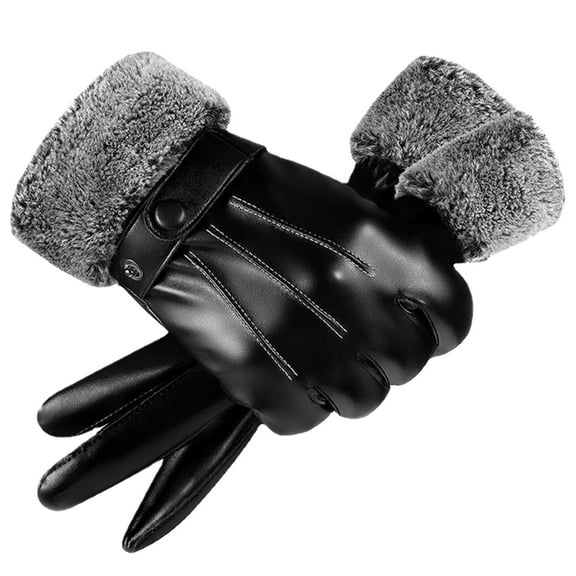 AWZXDE Men's Winter PU Touchscreen Leather Gloves Windproof Warm Gloves, for Outdoor Driving Riding Black