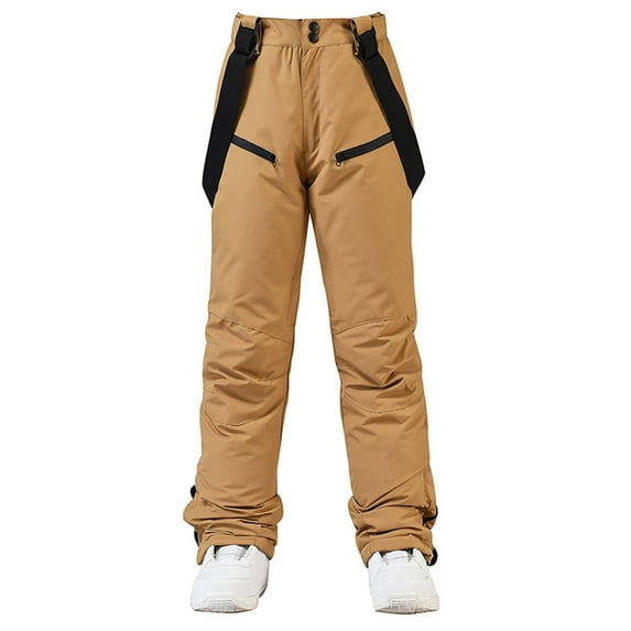 AWZXDE Men's Winter Ski Pants with Suspenders Buckle Insulated Warm Snowboard Overpants for Cold Weather Khaki,XXXL
