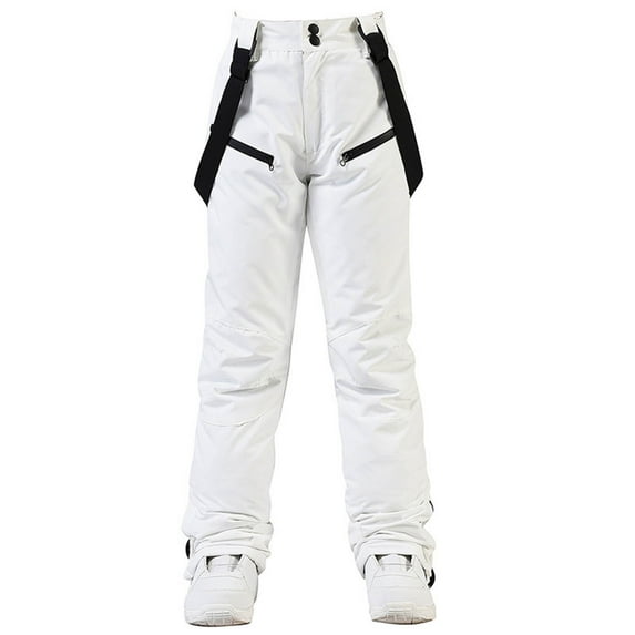 AWZXDE Men's Winter Ski Pants with Suspenders Buckle Insulated Warm Snowboard Overpants for Cold Weather White,M