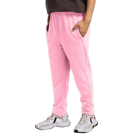 AWZXDE Men's Winter Solid Color Warm Thickened Pants, Drawstring Long Casual Sports Sweatpants, Cozy & Protective Pink,L