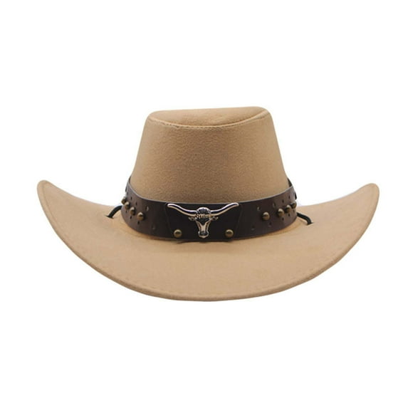 AWZXDE Mens Hats Pure Color Western Style Cowboy Top Hat for Jazz Performance Party and Fashion Clothing Accessory Beige,M