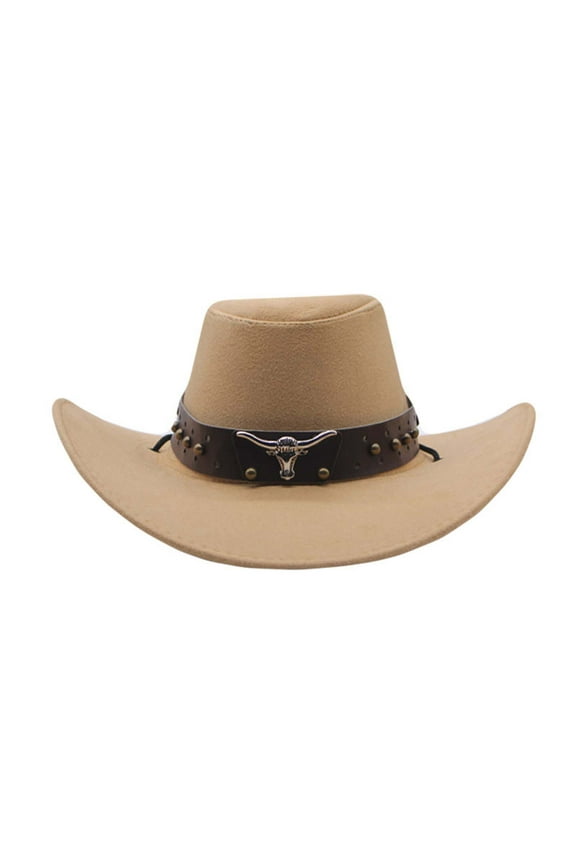 Mens Hats Pure Color Western Style Cowboy Top Hat for Jazz Performance Party and Fashion Clothing Accessory Beige,M