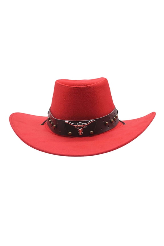 Mens Hats Pure Color Western Style Cowboy Top Hat for Jazz Performance Party and Fashion Clothing Accessory Red,M