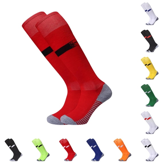 AWZXDE Mid Calf Pattern Socks Non Sole Grip Athletic Football Socks Breathableed Sports Socks for Youth Adult Team Game Training Red2 - 7-12 Years