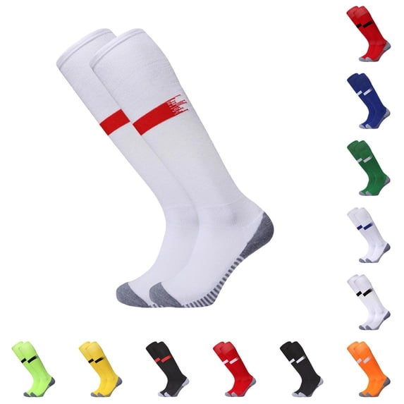 AWZXDE Mid Calf Pattern Socks Non Sole Grip Athletic Football Socks Breathableed Sports Socks for Youth Adult Team Game Training White3 - 7-12 Years
