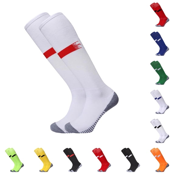 AWZXDE Mid Calf Pattern Socks Non Sole Grip Athletic Football Socks Breathableed Sports Socks for Youth Adult Team Game Training White3 - 7-12 Years