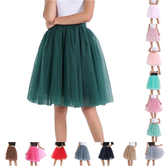 AWZXDE Midi Skirts for Women Solid Tulle Puffy Tutu Skirt Soft Casual Daily Leisure Party Half Skirt