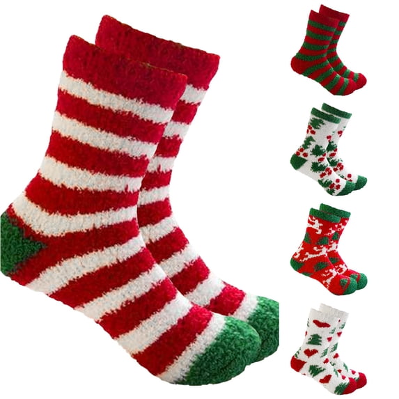 AWZXDE Multipack Socks for girls Christmas Fuzzy Crew Socks Soft Cozy Holiday Socks for women winter indoor home wear