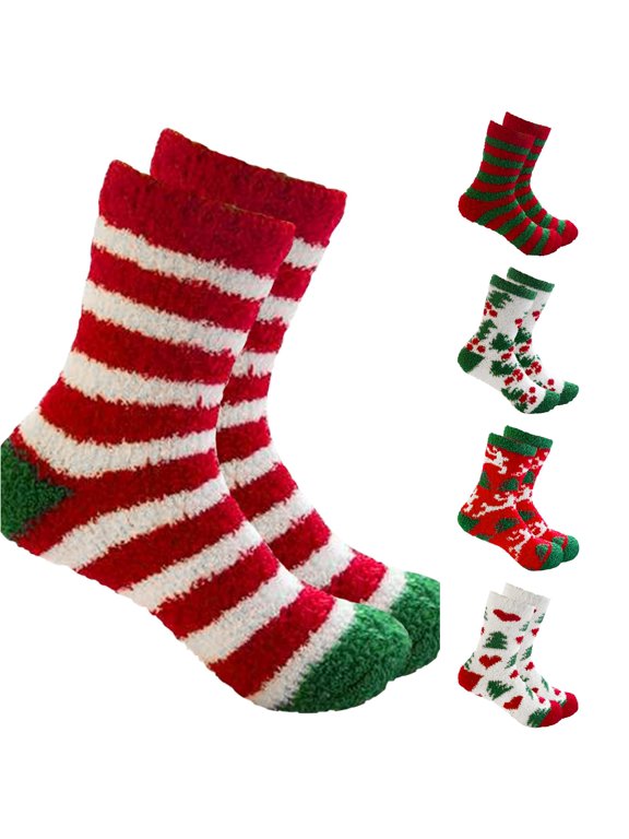 Multipack Socks for girls Christmas Fuzzy Crew Socks Soft Cozy Holiday Socks for women winter indoor home wear