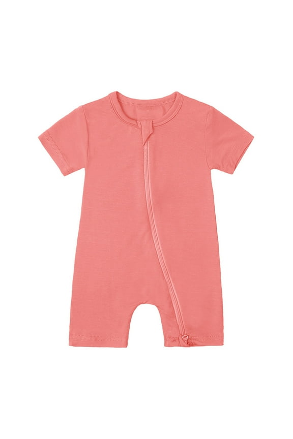 Baby Girls Boys Rompers Pajamas Zipper Short Baby Clothes Sleeve Sleeper Jumpsuit For 0 To 2 Years Summer Pink