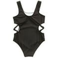 thumbnail image 1 of AWZXDE One Piece Swimsuit For Girls Solid Color Bikini Style Bathing Suit Cute Swimwear For Teen Black，9-10 Years, 1 of 6