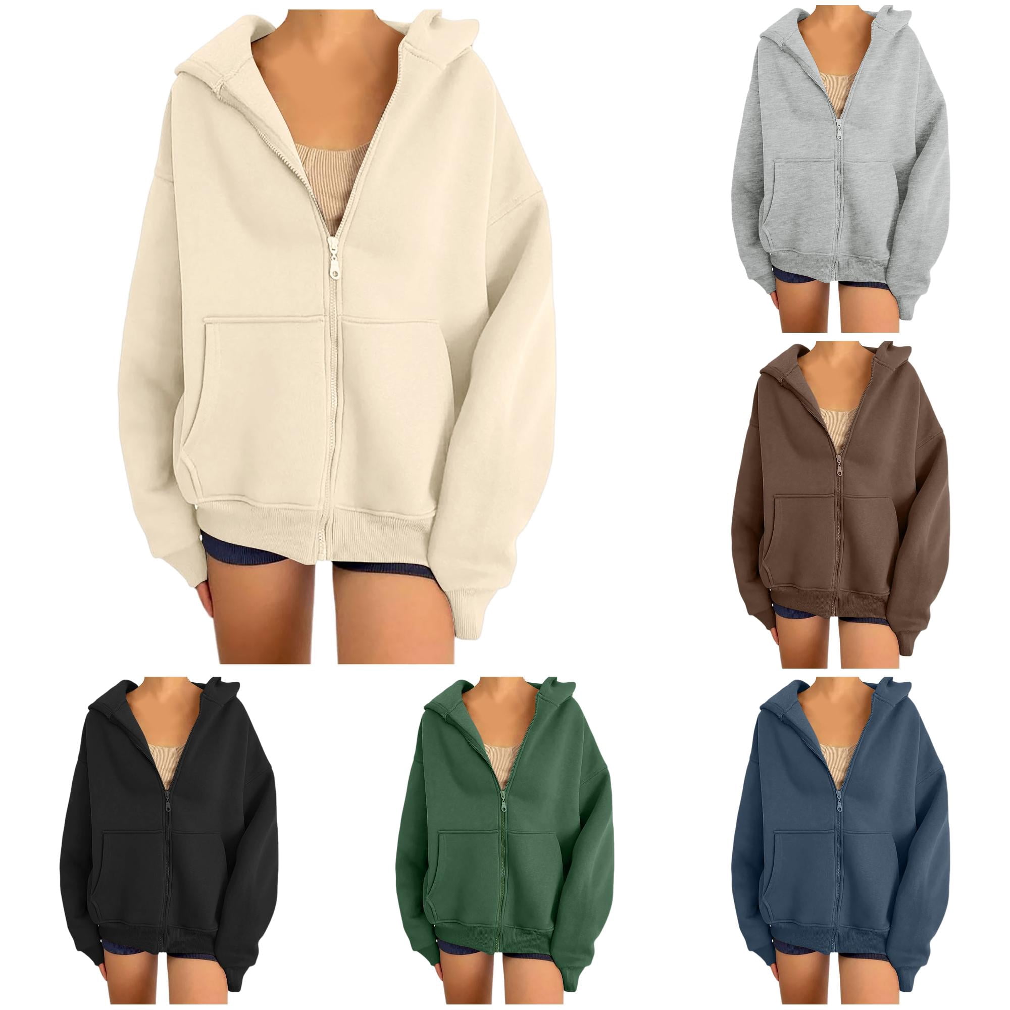 【WGONG】OVERSIZED HOODIE JACKET AWZXDE Oversized Hoodie Solid Color Full Zip Up Hoodie Coat with