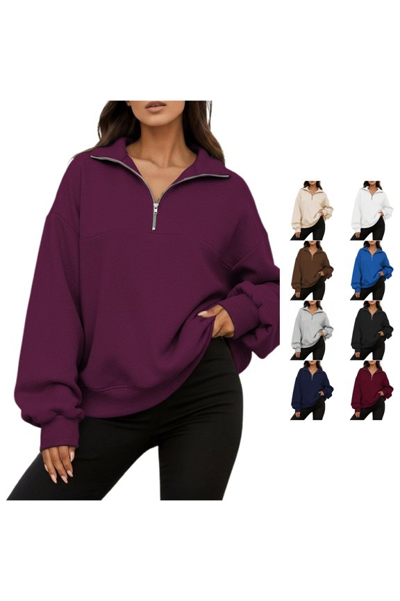 Oversized Hoodie Womens V-Neck Half Zip Long Sleeve Pullover Jacket Fall Winter Casual Top