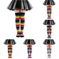 thumbnail image 1 of AWZXDE Rainbow Striped Kids Thigh High Socks Soft Stretchy Over‑the‑Knee Socks for Girls for Halloween Cosplay Party Dress‑up Activities Black - 6-12 Years, 1 of 4