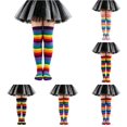 thumbnail image 1 of AWZXDE Rainbow Striped Kids Thigh High Socks Soft Stretchy Over‑the‑Knee Socks for Girls for Halloween Cosplay Party Dress‑up Activities Purple - 6-12 Years, 1 of 4