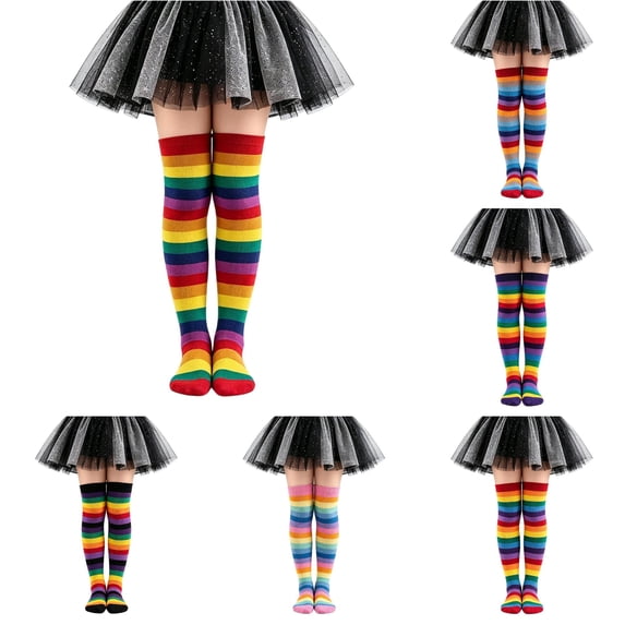 AWZXDE Rainbow Striped Kids Thigh High Socks Soft Stretchy Over‑the‑Knee Socks for Girls for Halloween Cosplay Party Dress‑up Activities Red - 6-12 Years