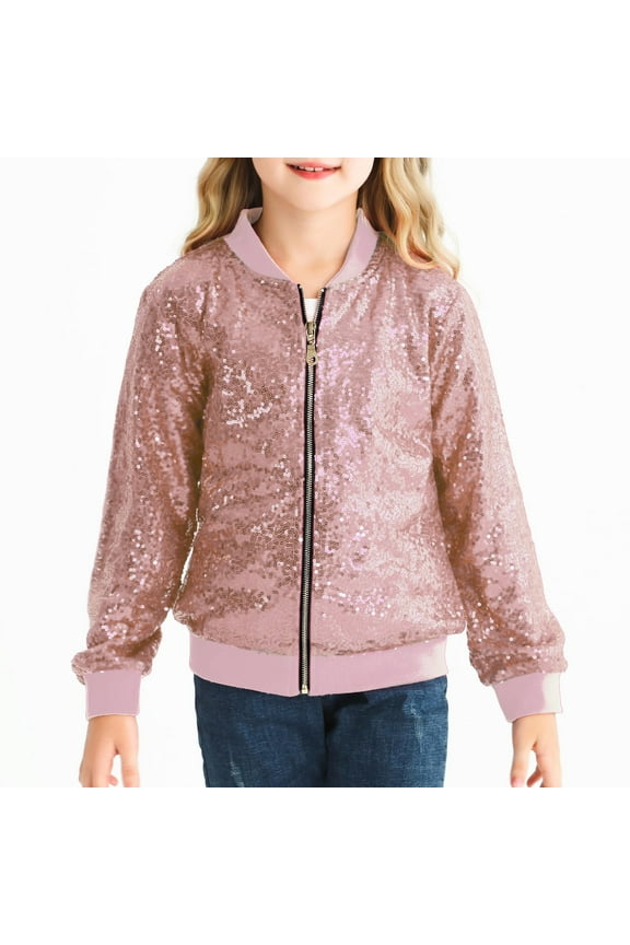 Sequin Jackets Girls Long Sleeve Zip Up Jacket For Kids Christmas Shiny Fashion Clothes&nbsp;kids jacket Pink，7-8 Years