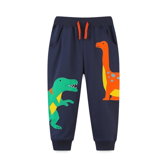 AWZXDE Soft Breathable Sweatpants For Boys Dinosaur Applique Jogger Pants Elastic Waist Casual Trousers With Side Pockets For Daily Outdoor Wear Navy - 2-3 Years