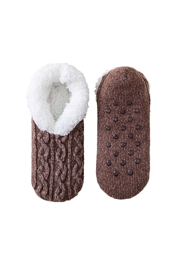 Soft Brushed Non- Slipper Socks For Winter Warm Boots Cozy Indoor Outdoor Thermal Sleep Footwear cozy socks Coffee