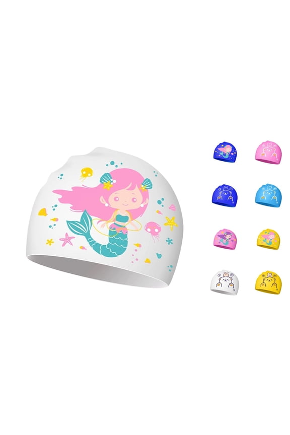 Soft Silicone Cute Cartoon Swim Cap With Ear Protection For Kids Swimming Wading Ages 5-12