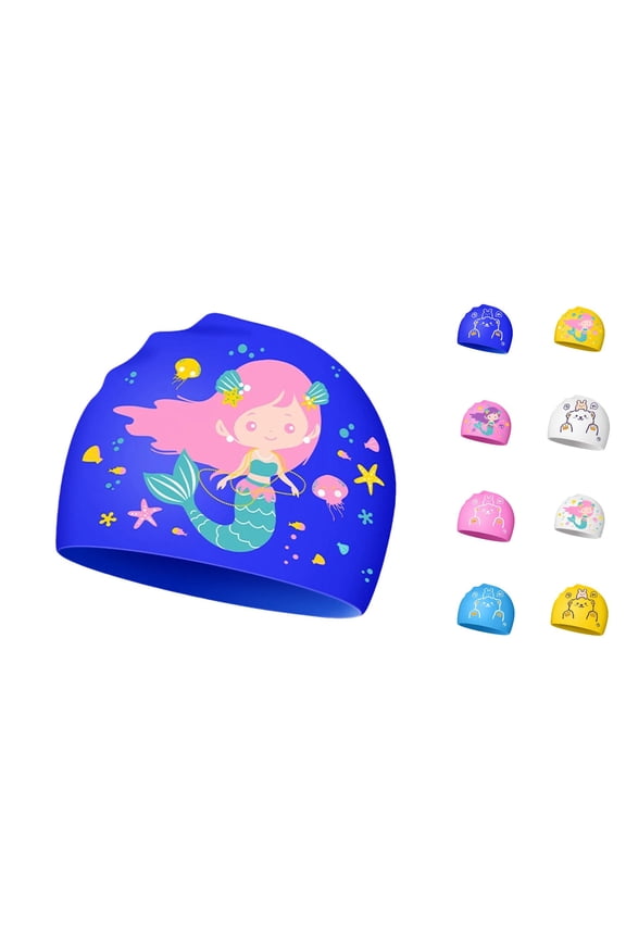 Soft Silicone Cute Cartoon Swim Cap With Ear Protection For Kids Swimming Wading Ages 5-12