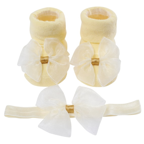 AWZXDE Soft Sole Baby Socks with Matching Bow Hairband Non- Footies and Toddler Floor Shoes for Girls and Boys