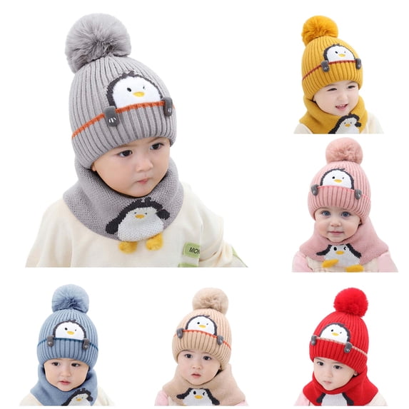 AWZXDE Soft Warm Knitted Winter Hood Hat With Earflap Scarf For Infant Baby Boys Girls