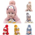 thumbnail image 1 of AWZXDE Soft Warm Knitted Winter Hood Hat With Earflap Scarf For Infant Baby Boys Girls, 1 of 4