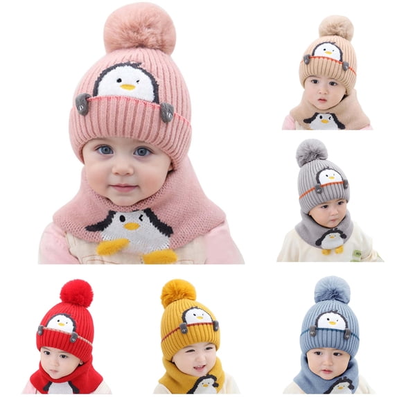 AWZXDE Soft Warm Knitted Winter Hood Hat With Earflap Scarf For Infant Baby Boys Girls