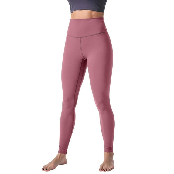 AWZXDE Solid Color High Waist Yoga Pants for Women Body Shaping Workout Leggings Non-See Through Gym Running Wear Pink,L