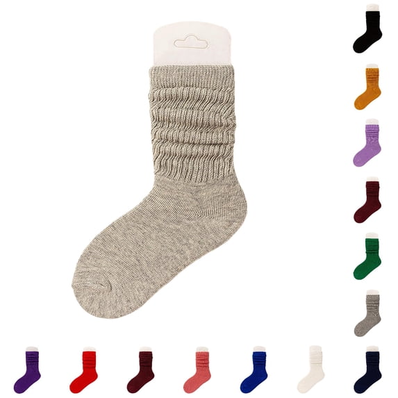 AWZXDE Solid Color Slouchy Knee High Socks Ribbed Knit Scrunch Casual Warm Calf Socks Soft Stretchy Winter Socks for Holiday Daily Dress Up Matching Outfits Light Gray - 0-2 years