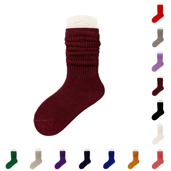 AWZXDE Solid Color Slouchy Knee High Socks Ribbed Knit Scrunch Casual Warm Calf Socks Soft Stretchy Winter Socks for Holiday Daily Dress Up Matching Outfits - 6-8 years