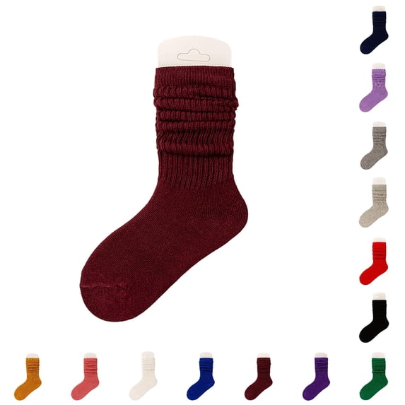 AWZXDE Solid Color Slouchy Knee High Socks Ribbed Knit Scrunch Casual Warm Calf Socks Soft Stretchy Winter Socks for Holiday Daily Dress Up Matching Outfits Coffee - 9-12 years
