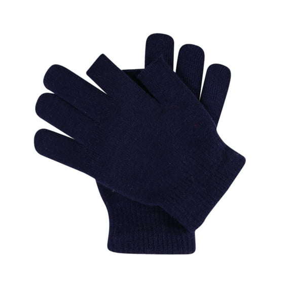 AWZXDE Solid Stretch Knitted Gloves for Cycling - Women's and Men's Wool Writing Finger Gloves 2PCS Dark Blue,One Size