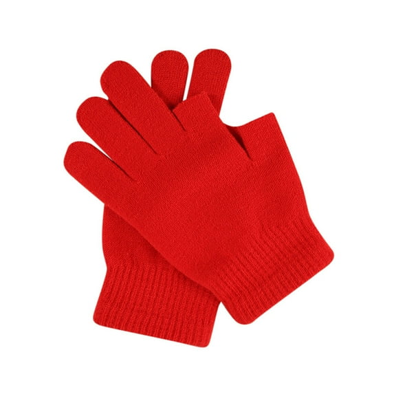 AWZXDE Solid Stretch Knitted Gloves for Cycling - Women's and Men's Wool Writing Finger Gloves 2PCS Red,One Size