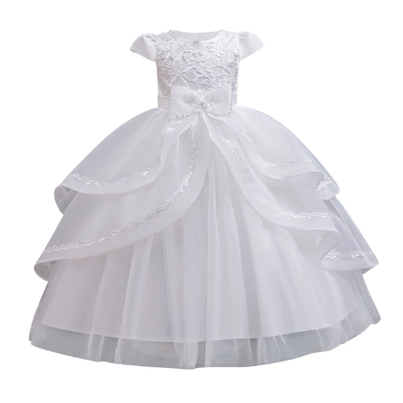 AWZXDE Sparkling Girls Formal Party Dress with Elegant Sequin and Embroidery Detailing for White