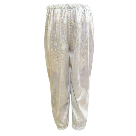 AWZXDE Stage Performance Fine Glitter Sequins Outfits Pants Straight Leg Long Trousers for Boys and Girls Shows Silver,11-12 Years