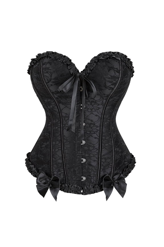 Strapless Bustier with Bow Detail Neckline Comfortable Shapewear Daily Wear Floral Jacquard Bodysuit Hook-and-Eye Design Black,XXXL